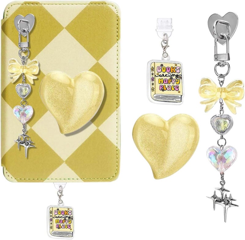 XPMBF 3 Pcs Cute Charms Set for Kindle Charms, Including Dust Plug Charm Type C/USB C, Heart Grip Holder, Bling for Kindle Accessories, Compatible for Kindle Paperwhite 11th 12th Generation (Yellow) - Image 1